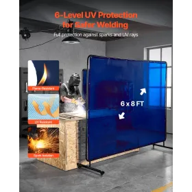 Welding Screen with Frame, 1.74 x 2.34m Welding Curtain Screen, Flame-Resistant Vinyl Protection Screens with Lockable Swivel Wh