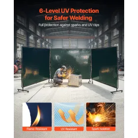 VEVOR Welding Screen with Frame, 3-Panel 1.74 x 2.34m Welding Curtain Screen, Flame-Resistant Vinyl Protection Screens with 12 W