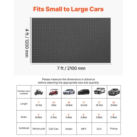Garage Floor Roll, 1.2 x 2.13 m Garage Flooring Mat, 2.2 mm Thickened PVC Diamond Plate Floor Protector Mat with Double-sided Ta