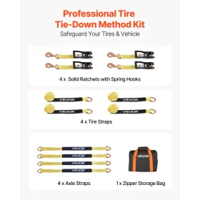 VEVOR Wheel Chock Tie-Down Kit, Tire-Style Trailer Tie Down Strap, Car Tie Down Kit with Spring Hook, Break Strength 4540 kg & W