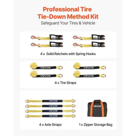 VEVOR Wheel Chock Tie-Down Kit, Tire-Style Trailer Tie Down Strap, Car Tie Down Kit with Spring Hook, Break Strength 4540 kg & W