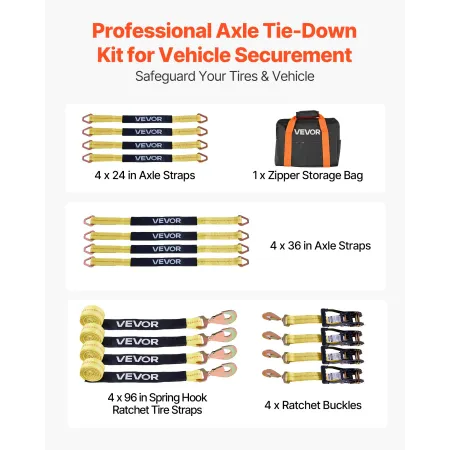 VEVOR Wheel Chock Tie-Down Kit, Axle Type Trailer Tie Down Strap, Car Tie Down Kit with Break Strength 4540 kg, Working Load 151