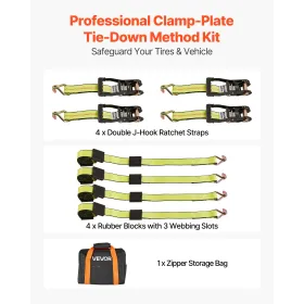Wheel Chock Tie-Down Kit, Deck-Style Trailer Tie Down Strap, Car Tie Down Kit with J-Hook, Break Strength 4540 kg & Workin