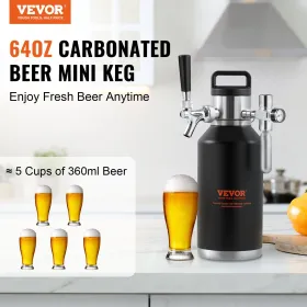 Beer Growler Tap System, 64Oz 1.89L Mini Keg, 304 Stainless Steel Pressurized Beer Growler, Keg Growler with Pressure Display,