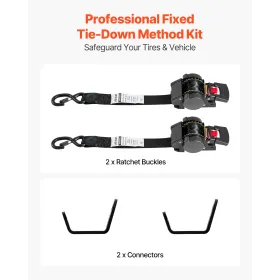 Wheel Chock Tie-Down Kit, Fixed Trailer Tie Down Strap, Car Tie Down Kit with S-Hook, Break Strength 748 kg & Working Load 250 k