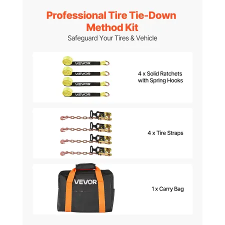 VEVOR Wheel Chock Tie-Down Kit, Tire-Style Tow Dolly Strap, Car Tie Down Kit with Heavy-Duty Hook, Break Strength 4540 kg & Work