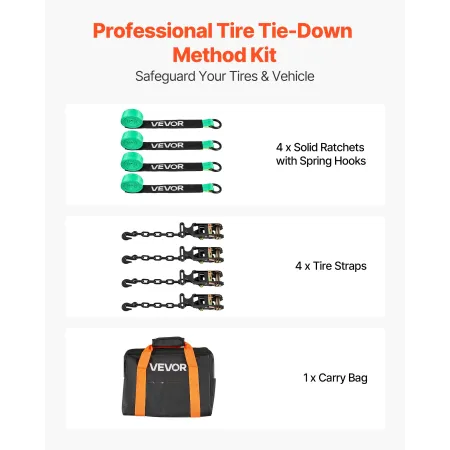 VEVOR Wheel Chock Tie-Down Kit, Tire-Style Tow Dolly Strap, Car Tie Down Kit with Heavy-Duty Hook, Break Strength 4540 kg & Work