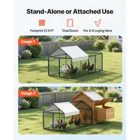 Metal Chicken Coop for 4-6 Chickens, 1 x 2 x 1 m, Small Chicken Cage with Waterproof Cover & Double Doors, Spire Roof Poultry Ru