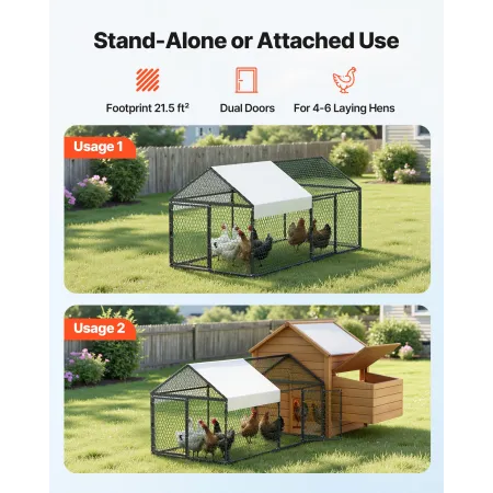 VEVOR Metal Chicken Coop for 4-6 Chickens, 1 x 2 x 1 m, Small Chicken Cage with Waterproof Cover & Double Doors, Spire Roof Poul