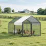 VEVOR Metal Chicken Coop for 4-6 Chickens, 1 x 2 x 1 m, Small Chicken Cage with Waterproof Cover & Double Doors, Spire Roof Poul
