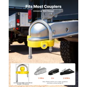 Trailer Hitch Lock Kit, Fits for 46 mm, 50.8 mm, 58.7 mm Couplers, Heavy-Duty Anti-Theft Trailer Ball Lock with Keys, Prying-Res