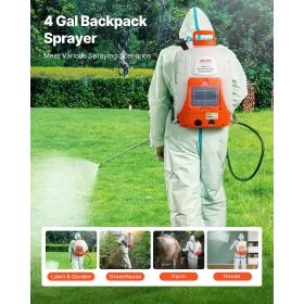 VEVOR Battery Powered Backpack Sprayer, 16L Electric Lawn Sprayer with 8 Nozzles & 2 Telescopic Wands, 90PSI Adjustable Pressure