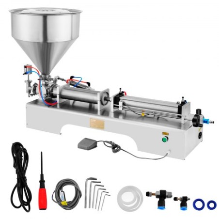 Horizontal Pneumatic Liquid Paste Filling Machine 50-500ML Volume, Cream Filling Machine 30L Hopper, Pneumatic Paste Filling