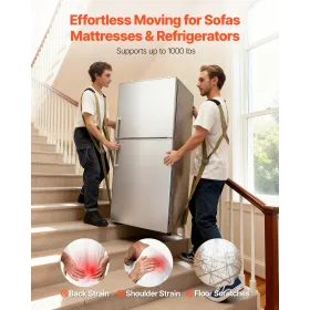 VEVOR Moving Straps, Supports up to 453.6 kg, 2-Person Lifting and Moving System with 2 Harness Straps & 2 Load-bearing Straps, 