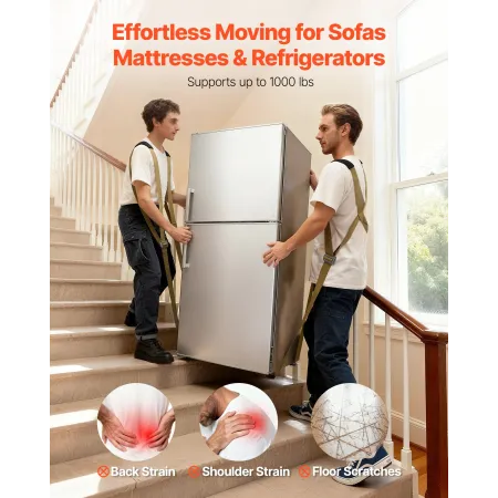 Moving Straps, Supports up to 453.6 kg, 2-Person Lifting and Moving System with 2 Harness Straps & 2 Load-bearing Straps, Adjust