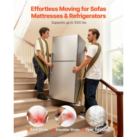 VEVOR Moving Straps, Supports up to 453.6 kg, 2-Person Lifting and Moving System with 2 Harness Straps & 1 Load-bearing Strap, A