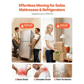 VEVOR Moving Straps, 2-Person Lifting and Moving System with 2 Harness Straps, 1 Load-bearing Strap & 1 Handheld Strap, Adjustab