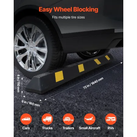 Parking Stopper, 1840 mm Heavy Duty Parking Aid for Garage, Rubber Curb Garage Floor Stopper with Reflective Strips, Vehicles Ga
