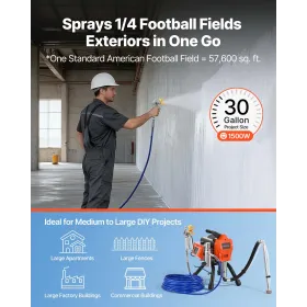 Stand Airless Paint Sprayer, 1500W, 3300PSI High Pressure Airless Sprayer, Cleaning Brush, Hose, Extension Rod, Nozzles, Electri