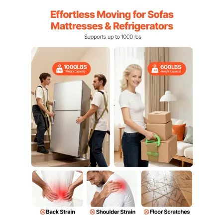 Moving Straps, 2-Person Lifting and Moving System with 2 Harness Straps, 2 Load-bearing Straps & 1 Handheld Strap, Adjustable Li