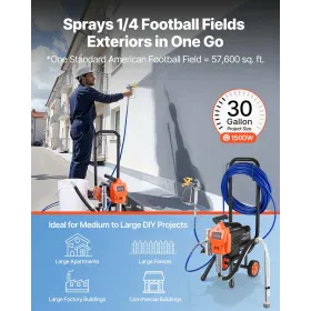 VEVOR Stand Airless Paint Sprayer, 1500W, 3300PSI High Pressure Airless Sprayer with Cart, Cleaning Brush, Hose, Extension Rod, 