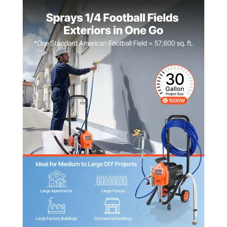 VEVOR Stand Airless Paint Sprøjte, 1500W, 3300PSI højtryks Airless Sprøjte med vogn, rensebørste, slange, forlængerstang,