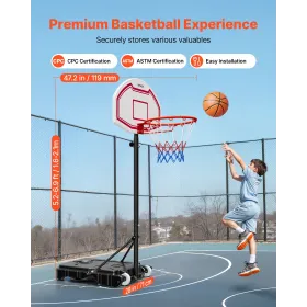 VEVOR Bærbar Basketballstativ, 1,6 til 2,1m Højdejustering Basketball Hoop & Goal, Børne Justerbar Basketball Hoop med Nyl