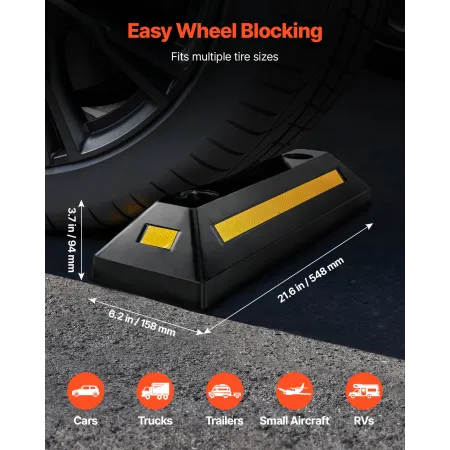 VEVOR Parking Stopper, 548 mm 2 Pcs Heavy Duty Parking Aid for Garage, Rubber Curb Garage Floor Stopper with Reflective Strips, 