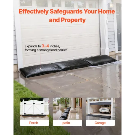 VEVOR Flood Barrier, 10 Pack, 430 x 830 mm Flood Bags with Bucket, Reusable Water Absorbent Barrier Activated by Water, Sandless