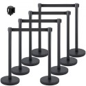 Crowd Control Stanchion, 8 Pieces Stanchion Set, with 6.6 ft/2 m Black Retractable Belt, Black Crowd Control Barrier w/Concrete