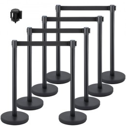 Crowd Control Stanchion, 8 Pieces Stanchion Set, with 6.6 ft/2 m Black Retractable Belt, Black Crowd Control Barrier w/Concrete