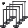 Crowd Control Stanchion, 8 stykker stanchion sæt, med 6,6 ft/2 m sort udtrækkeligt bælte, sort crowd control barriere m/beton