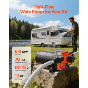 RV vandpumpe, 12V DC 6 GPM (22,7 L/min), 4-kammer selvansugende