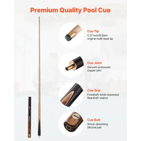 Pool Cue, 1447.8mm Jointed Snooker Cue, Snooker Cues Stick with Extension Rod & 9.5mm Leather Tip, 538g Pools Stick for Professi