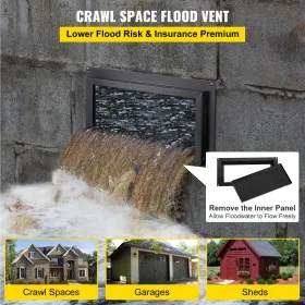 VEVOR Crawl Space Flood Vent, 8" H x 16" W Foundation Flood Vent til at reducere fundamentskader og risiko, sort, vægmonteret,