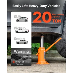 VEVOR Hydraulic Bottle Jack, 20 Ton (44092 lbs) Load Capacity, 225-435 mm Lifting Range, Heavy Duty Welded Bottle Jack for Car, 