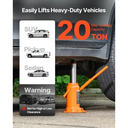 Hydraulic Bottle Jack, 20 Ton (44092 lbs) Load Capacity, 225-435 mm Lifting Range, Heavy Duty Welded Bottle Jack for Car, SUV, P