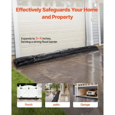 VEVOR Flood Barrier, 8 Pack, 3050 x 210 mm Flood Bags Activated by Water, Reusable Water Absorbent Barrier, Sandless Sandbags Bl