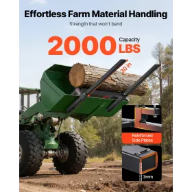 Pallet Forks, 907 kg Clamp on Pallet Forks, 109 cm Total Length Heavy-Duty Tractor Fork with Adjustable Stabilizer Bar for Tract