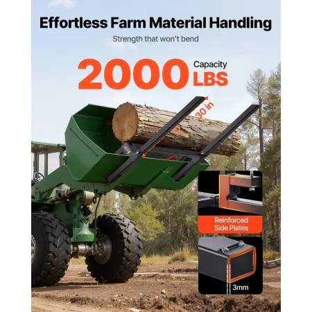 Pallet Forks, 907 kg Clamp on Pallet Forks, 109 cm Total Length Heavy-Duty Tractor Fork with Adjustable Stabilizer Bar for Tract