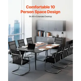 Conference Table, 2400 mm Boat Shaped Office Meeting Table for 10 Person, Modern Large Boat Meeting Desk with Metal Legs, for Of