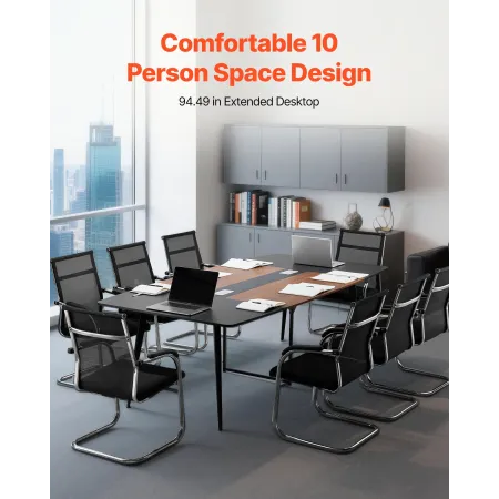 Conference Table, 2400 mm Boat Shaped Office Meeting Table for 10 Person, Modern Large Boat Meeting Desk with Metal Legs, for Of