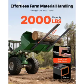 VEVOR Pallet Forks, 907 kg Clamp on Pallet Forks, 149 cm Total Length Heavy-Duty Tractor Fork with Adjustable Stabilizer Bar for