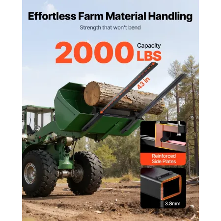 Pallet Forks, 907 kg Clamp on Pallet Forks, 149 cm Total Length Heavy-Duty Tractor Fork with Adjustable Stabilizer Bar for Tract