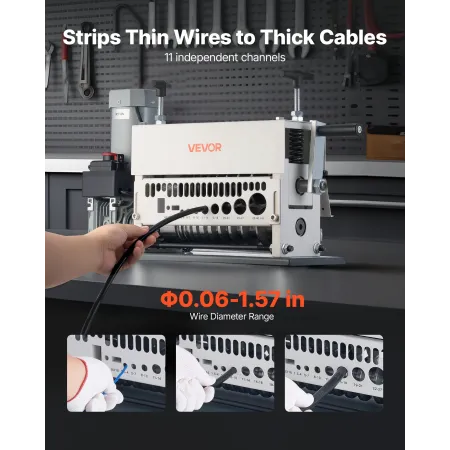 Electric Wire Stripper Machine, 1.5-40 mm, 11 Channel Automatic Copper Cable Stripper, 370W Wire Stripper Tool with Manual Hand 