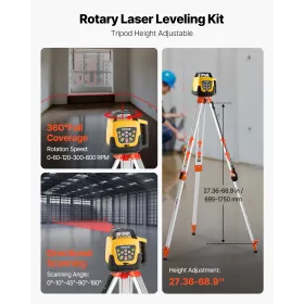 Rotary Laser Level Kit, med stativ+stavmåler, rød stråle 984 ft