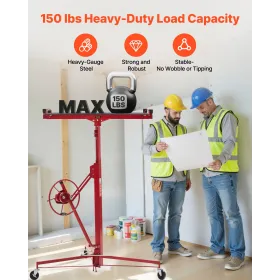 VEVOR 3353 mm Gipspladeløft, Heavy Duty 68 kg Sheetrock-hejs med justerbar teleskoparm, låsbare hjul, Gipspladeløfter