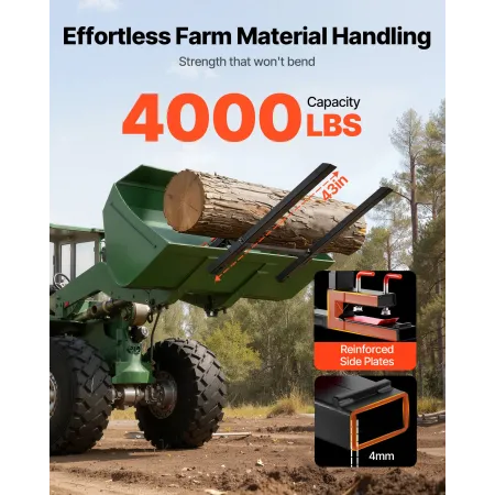 Pallet Forks, 1814 kg Clamp on Pallet Forks, 149 cm Total Length Heavy-Duty Tractor Fork with Anti-Tilt Bar & Adjustable Stabili