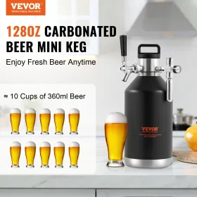 Beer Growler Tap System, 128oz 4L Mini Keg, 304 Rustfrit stål tryk ølgravler, tønde growler med trykvisning,
