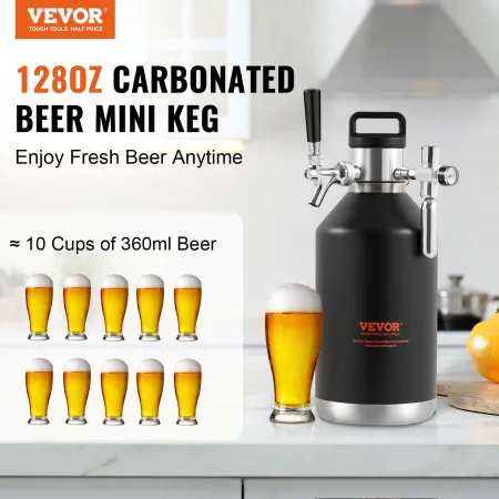 Beer Growler Tap System, 128Oz 4L Mini Keg, 304 Stainless Steel Pressurized Beer Growler, Keg Growler with Pressure Display, CO2